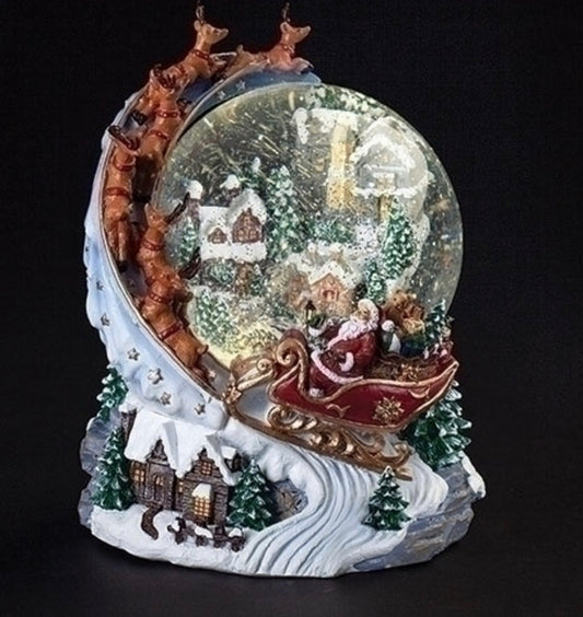 7.75" LED Lighted Santa in Sleigh Musical Christmas Snow Globe