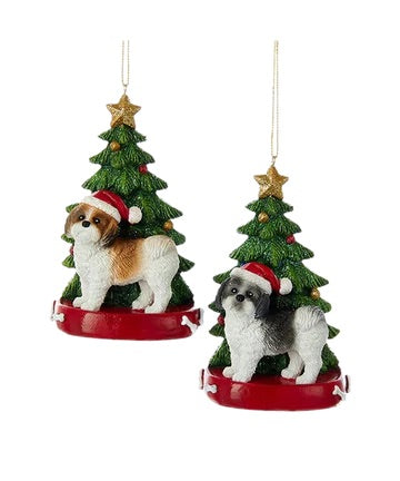 Shih Tzu with Christmas Tree Ornament