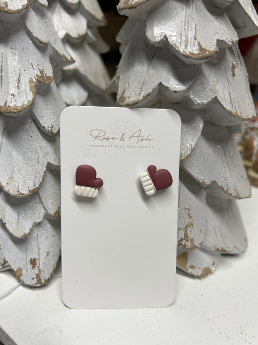 Polymer Clay Earrings Red Mittens, by Rose & Ash
