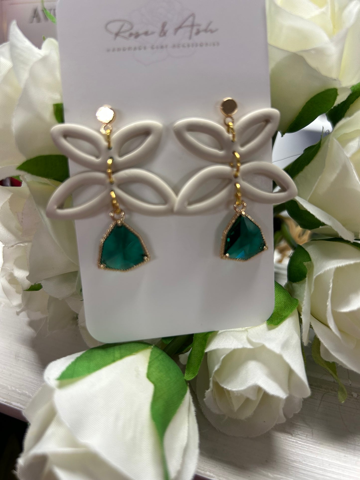 Rose & Ash Cream and Emerald Dangles