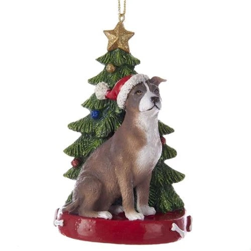 Pit Bull with Christmas Tree Ornament- KA C7954