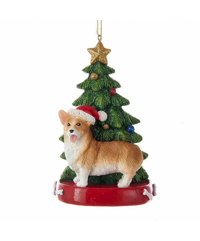 Corgi with Christmas Tree Ornament KA-C7954