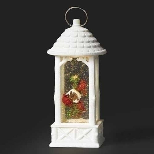 10.75" LED Lighted Cardinals in House Christmas Snow Globe Lantern by Roman