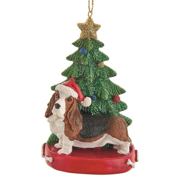 Bassett Hound with Christmas Tree Ornament, 4”, KA-C7954