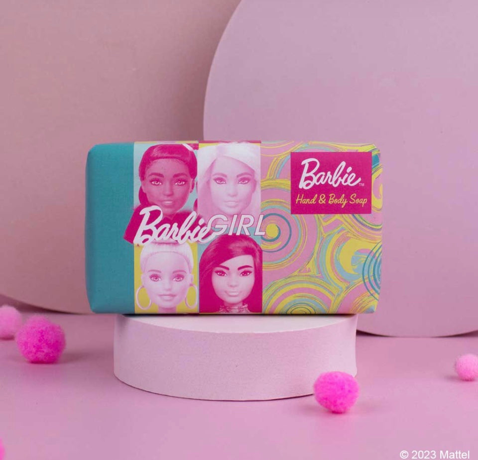 Barbie Soap. has picture of Barbies that read Barbie Girl 