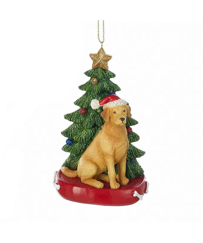 Yellow Labrador Retriever with Christmas Tree Ornament, 4”, KA-C7954