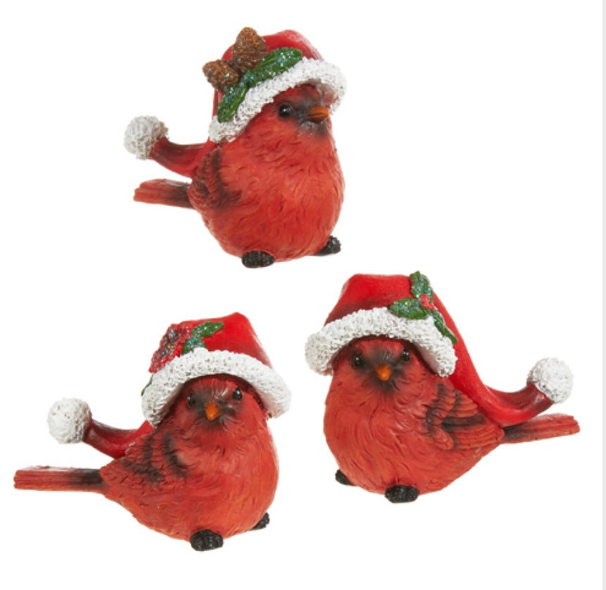 4 Inch Cardinal with Santa Hat