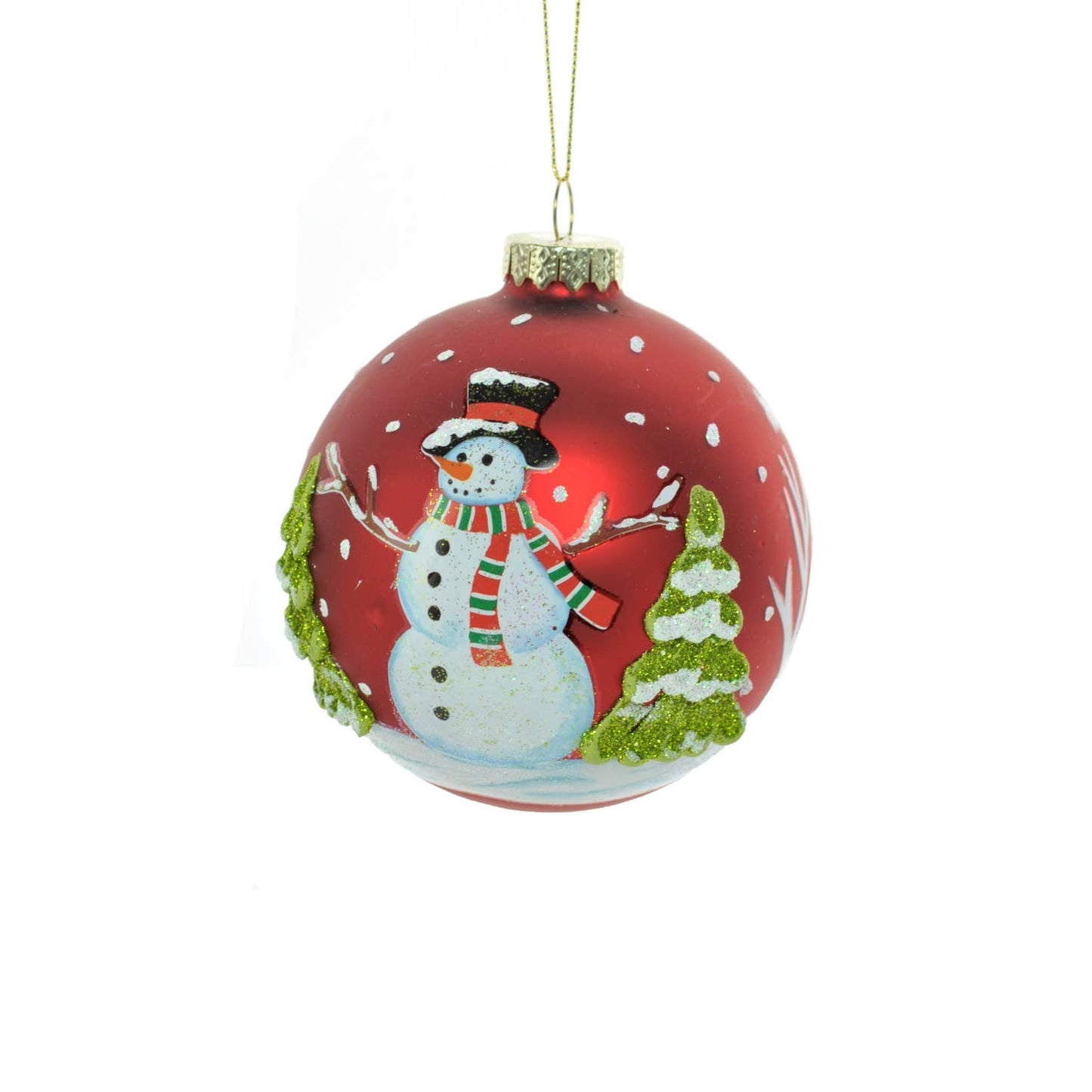 Red Snowman Ball Ornament, Glass