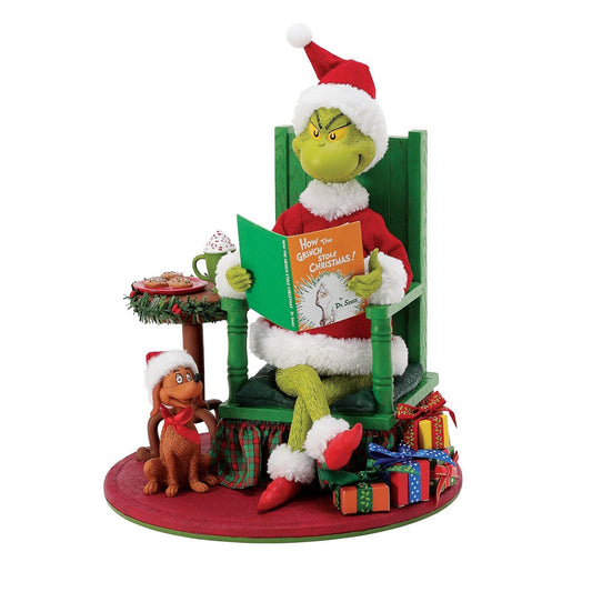 Even the Grinch can't resist a warm cup of cocoa and another reading of How The Grinch Stole Christmas!

Figurine
10in H
Part of the Department 56 Possible Dreams Collection
Designed in the USA
From the #1 Santa Brand
Stiffened fabric and hand-painted details
Grinch Licensed Collectible