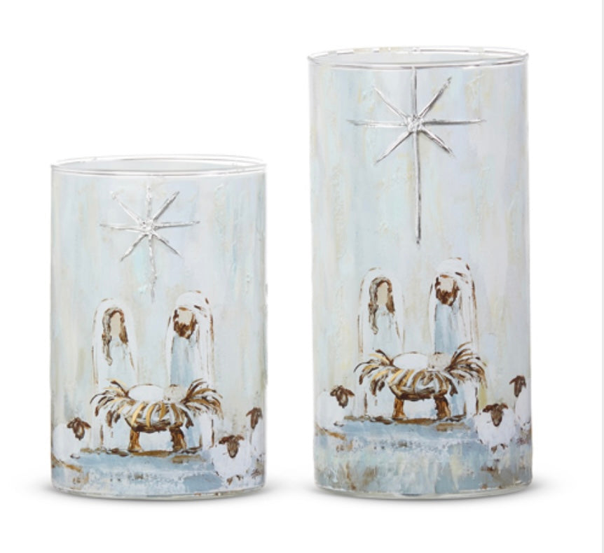 8 Inch Holy Family Glass Container, Set of Two