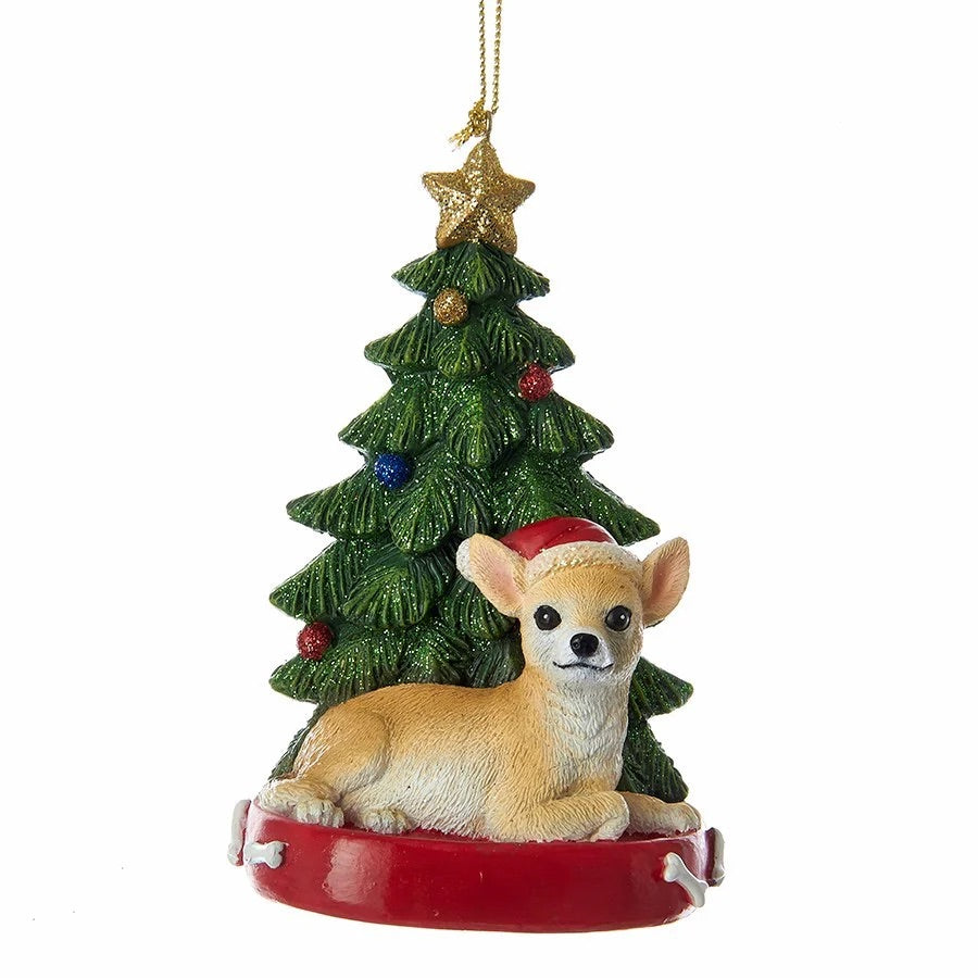 Chihuahua and Christmas Tree Ornament, 4”, KA-C7954FB