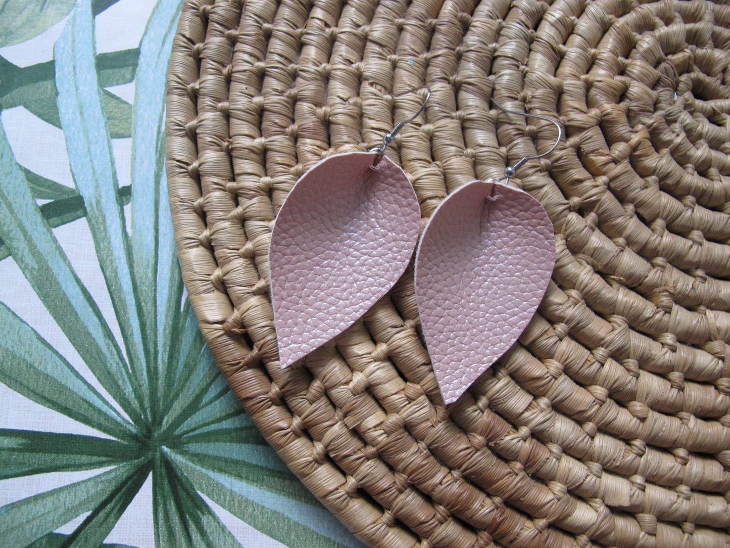 Blush  Leather Pinched Petal Earrings - Vegan/Eco-conscious
