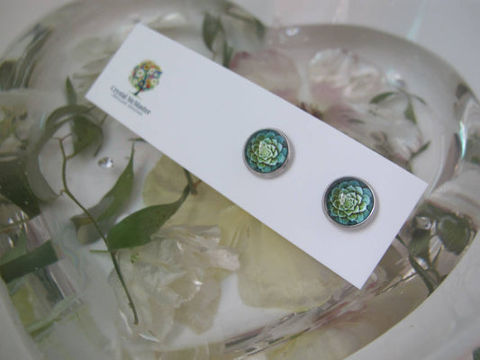 Stud Earrings Succulent Plant Design 10mm