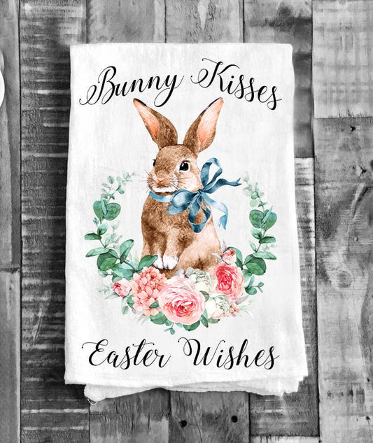 Bunny Kisses Easter Wishes Flour Sack Tea Towel Kitchen