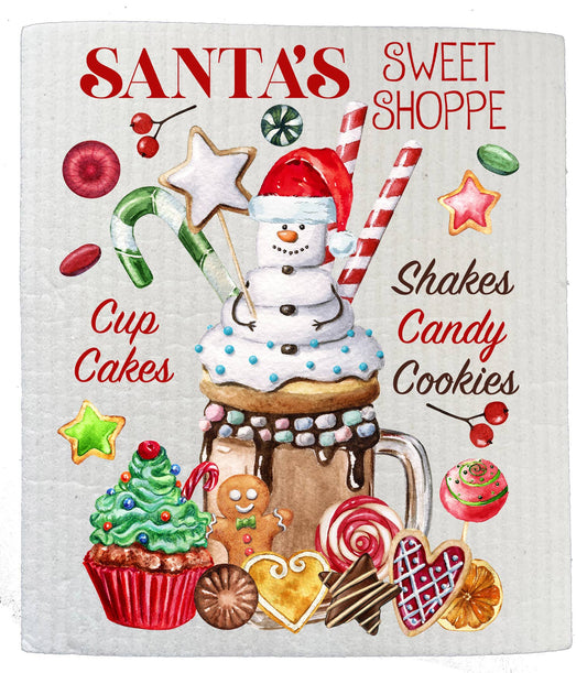 Christmas Santa's Sweet Shop Candy SWEDISH DISH CLOTH