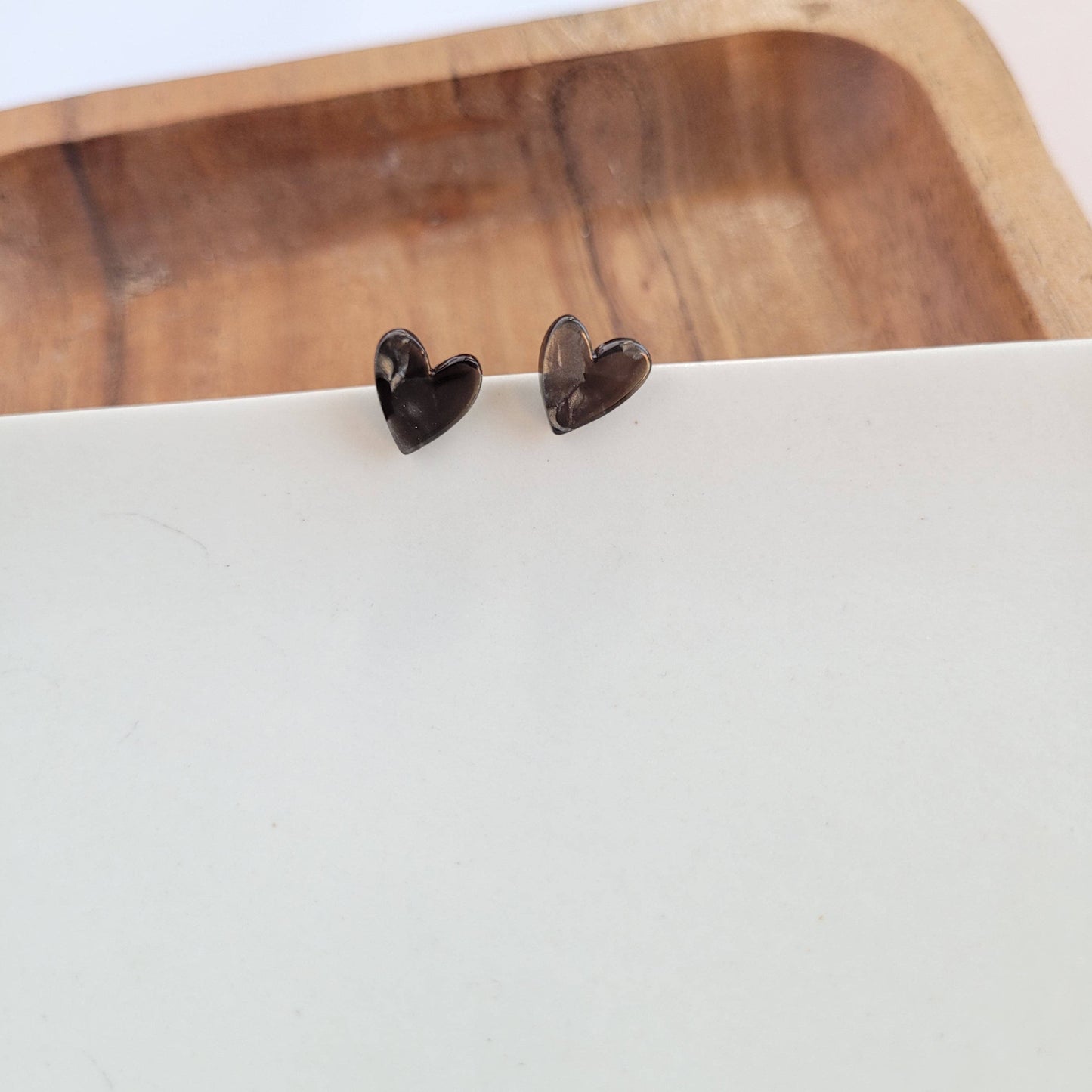 Hand Drawn Heart Studs - Black / Valentine's Earrings