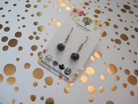 Purple & Copper Swirl Dangle Stainless Steel Earrings