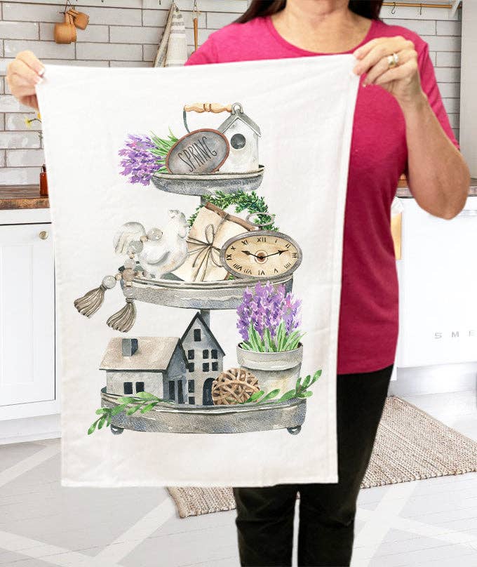 Country Lavender 3 Tier Tray Cotton  Terry Cloth Towels