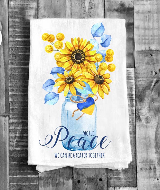 Peace Yellow Blue Sunflower Flour Sack Tea Towel