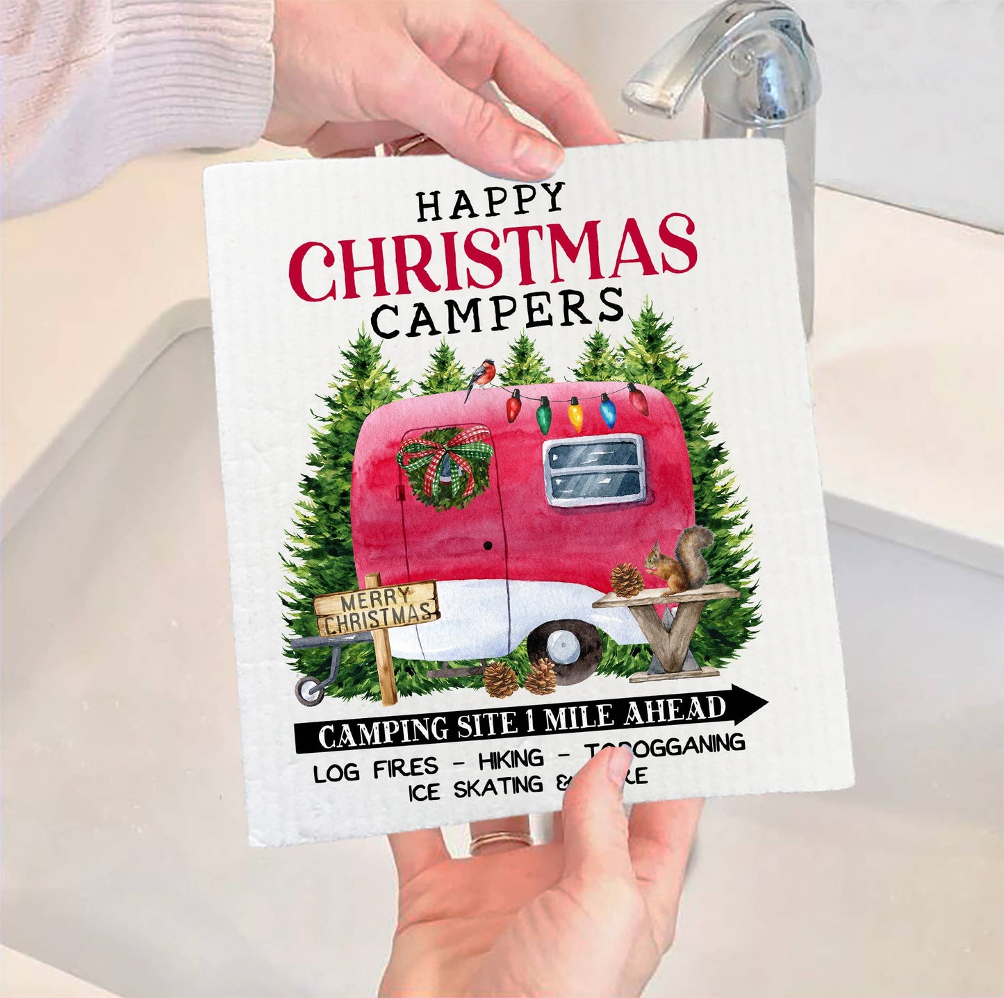 Happy Christmas Camper Trailer SWEDISH DISH CLOTH