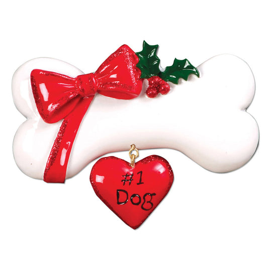 Dog Bone with Bow Personalized Christmas Ornament