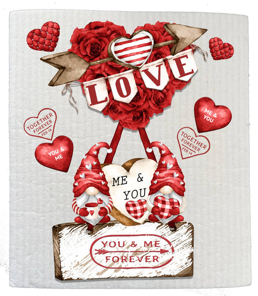 Valentine Gnomes Red Roses Love SWEDISH DISH CLOTHS