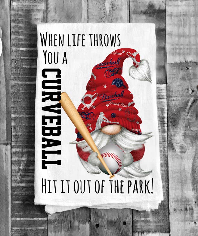 Gnome Baseball Blue & Red Team Colors Flour Sack Tea Towel