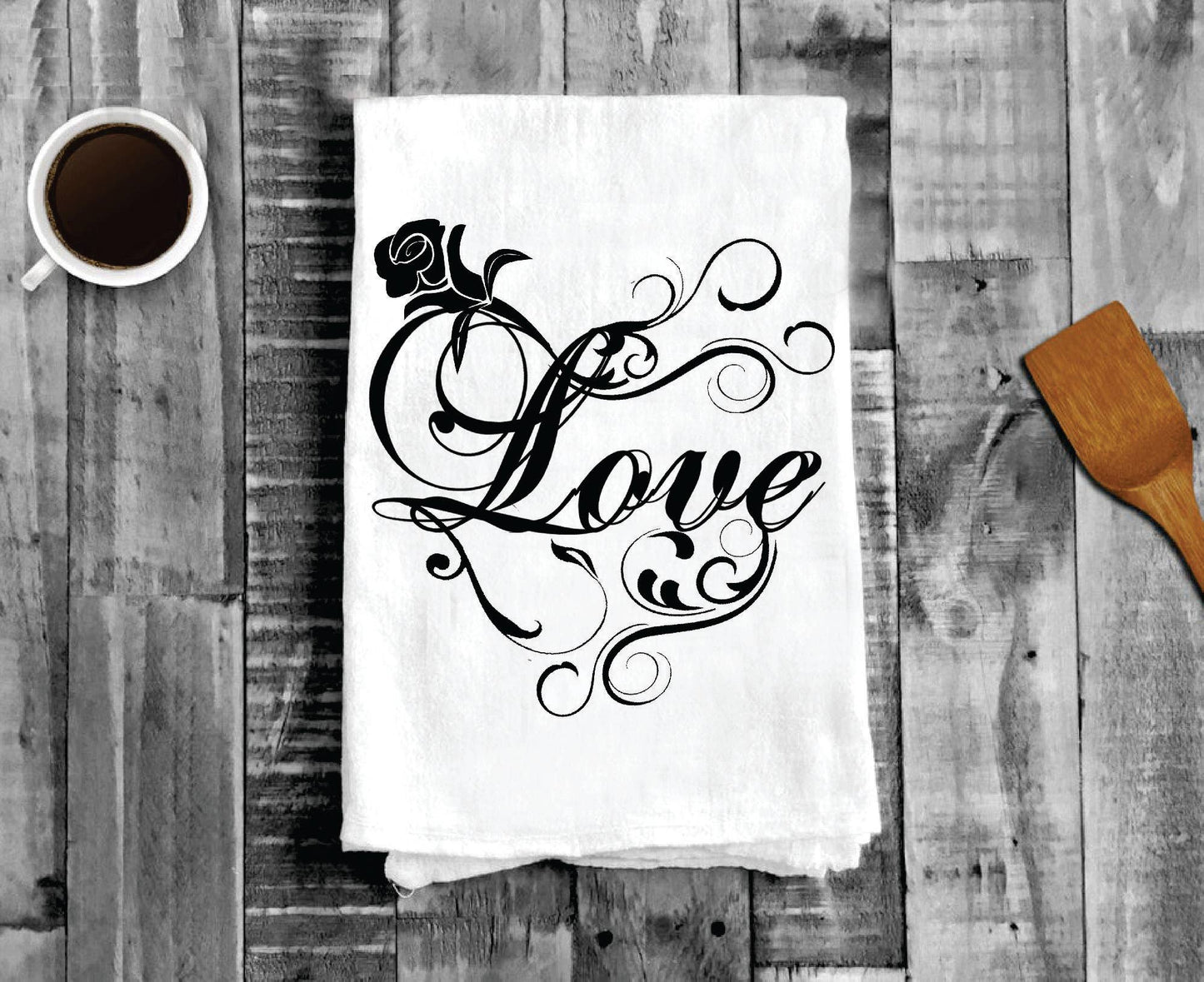 Love Heart Rose Fancy Swirls, Cotton Tea Towels