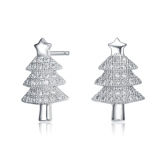 Sterling Silver Cubic Zirconia Pave Christmas Tree Earrings