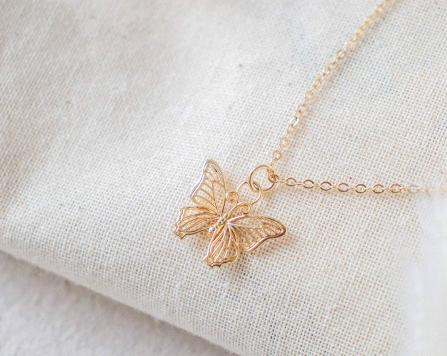 Butterfly Necklace 18 inch, 14k Gold Plated