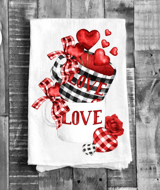 Valentine Love Red Hearts Coffee Flour Sack Cotton Tea Towel