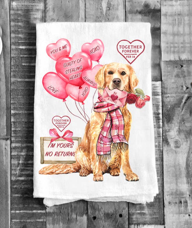 Valentine Dog Love Forever Flour Sack Cotton Tea Towels