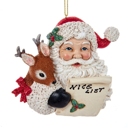 3.5"SANTA+DEER W/SANTA'S LIST ORN