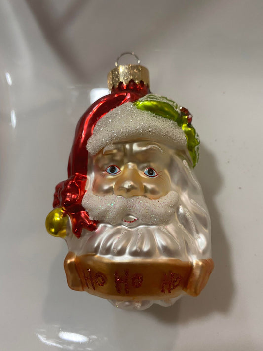 GLASS HAND PAINTED CHRISTMAS SANTA ORNAMENT