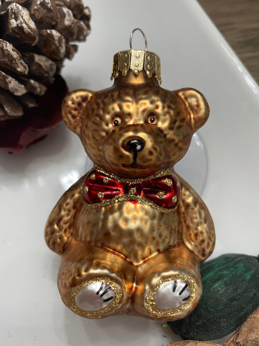 GLASS TEDDY BEAR CHRISTMAS ORNAMENT 8 CM