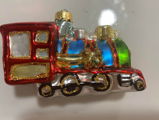 GLASS CHRISTMAS ORNAMENT,  TRAIN, 8 CM