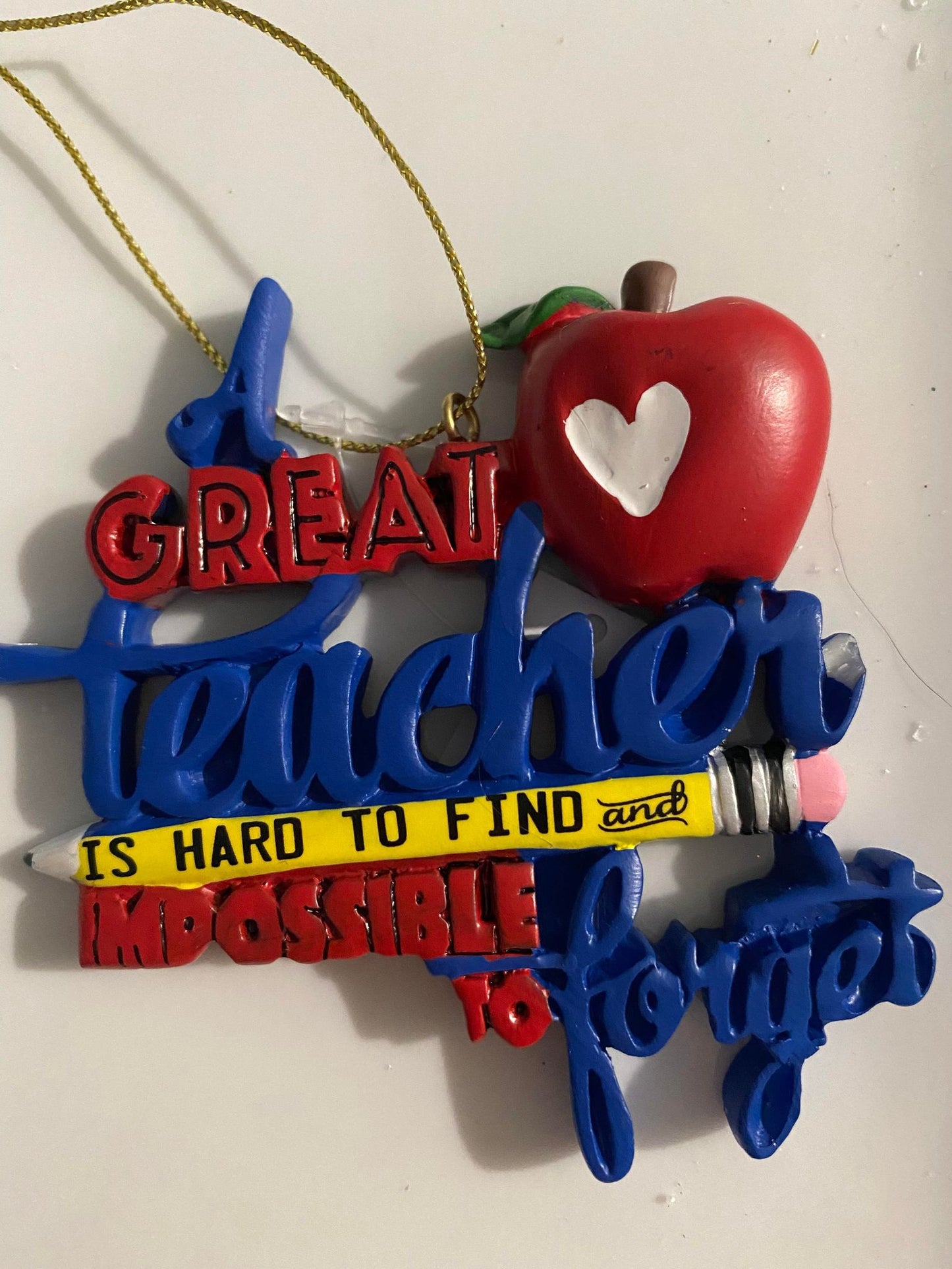 4 INCH RED/BLUE TEACHERS ORNAMENT