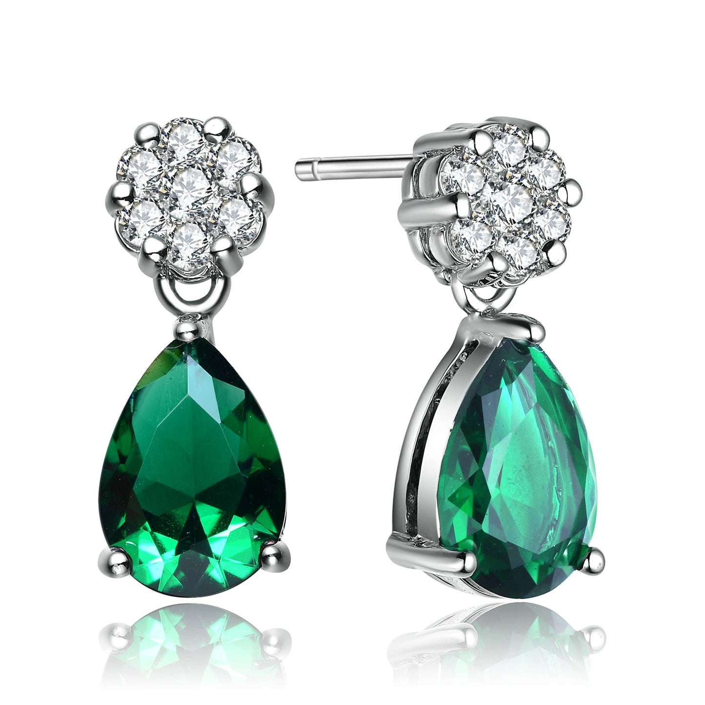 Sterling Silver with Green Cubic Zirconia Earrings