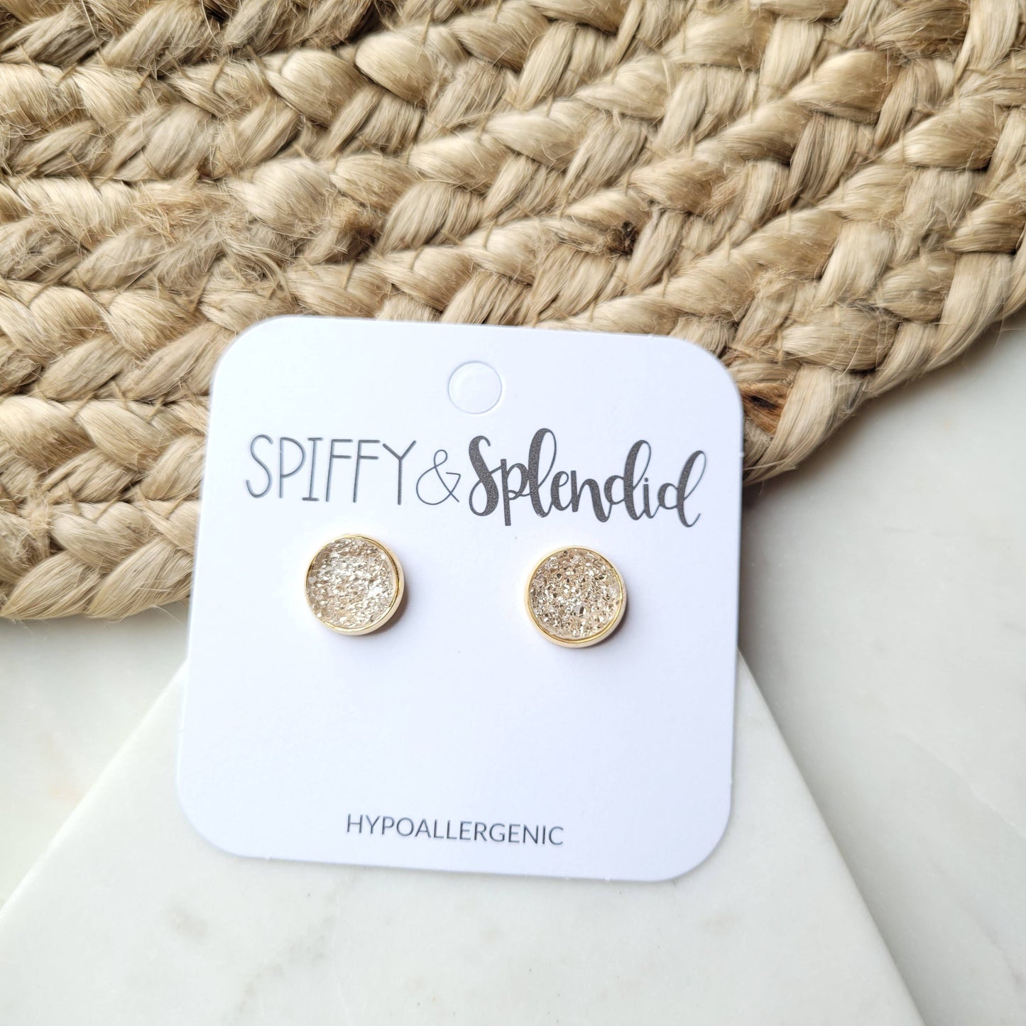 Pale Champagne Geode Druzy Studs