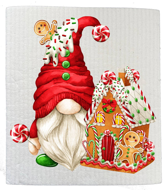 Christmas Gnome Gingerbread House Kitchen SWEDISH DISH CLOTH