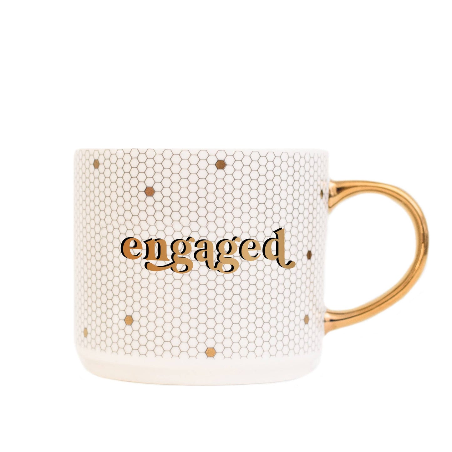 Engaged - Gold, White Honeycomb Tile Coffee Mug - 17 oz