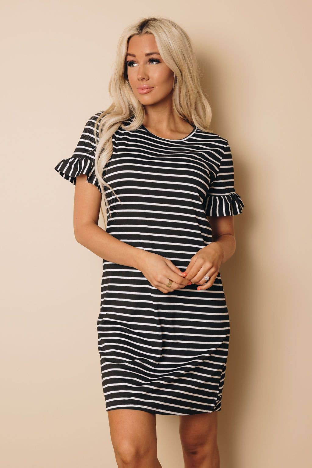 Mama + Me Striped Ruffle Dress (Mama)