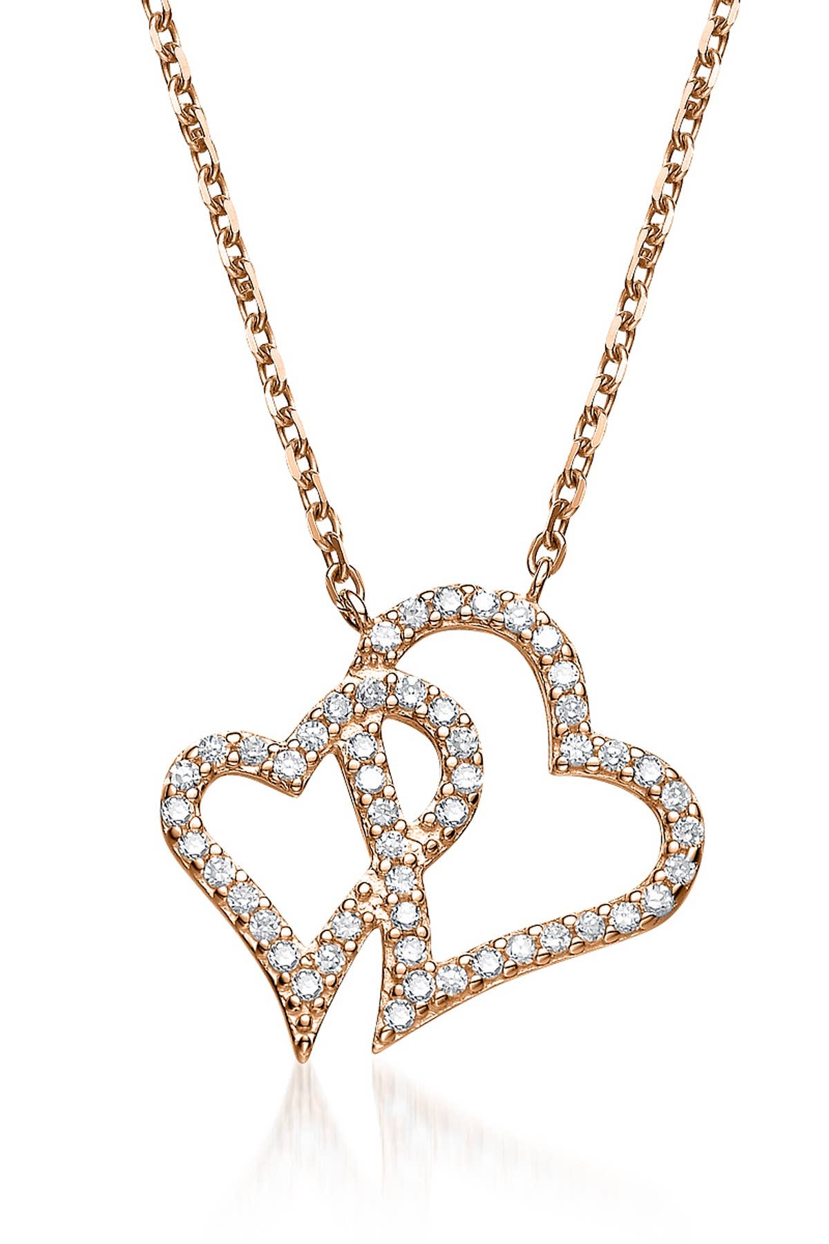 Genevive - CZ Rose Plated Double Heart Micro Pave Pendant(7075-OSE)