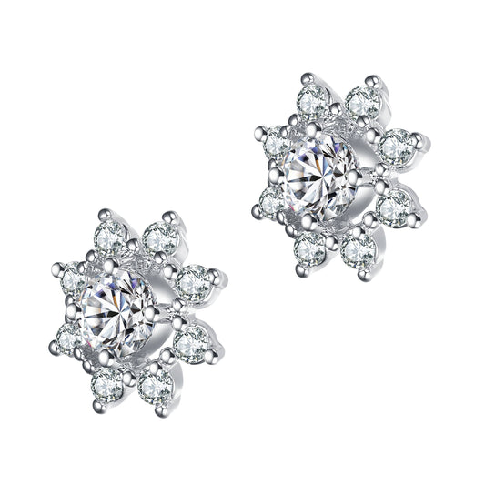 Sterling Silver Cubic Zirconia Halo Stud Earrings