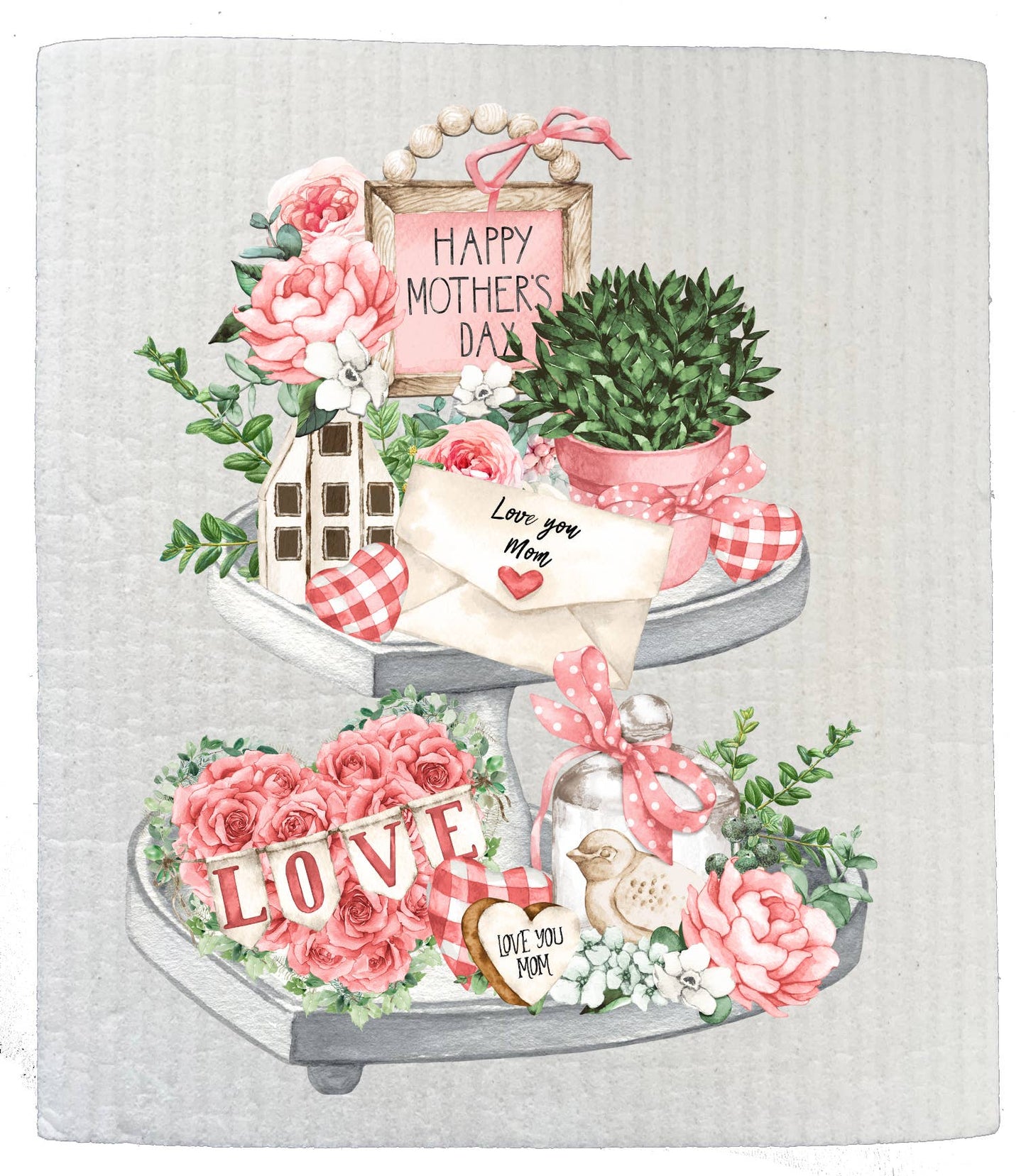 Mothers Day Love You 2 Tier Tray SWEDISH DISH CLOTHS