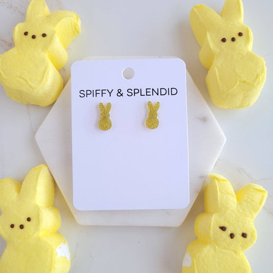 Glitter Bunny Studs - Yellow / Easter Earrings