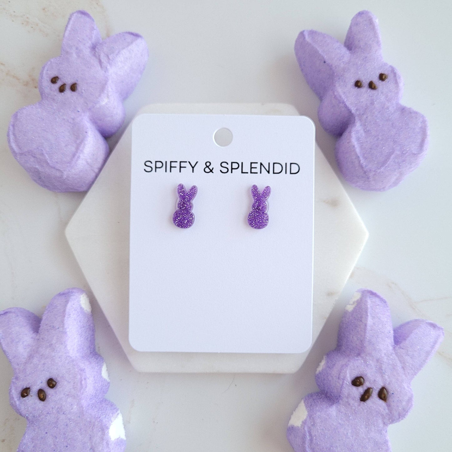Glitter Bunny Studs - Purple / Easter Earrings