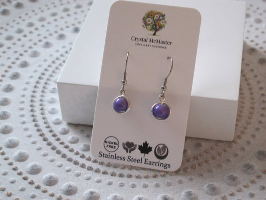 Purple Sparkle  Dangle Stainless Steel Earrings