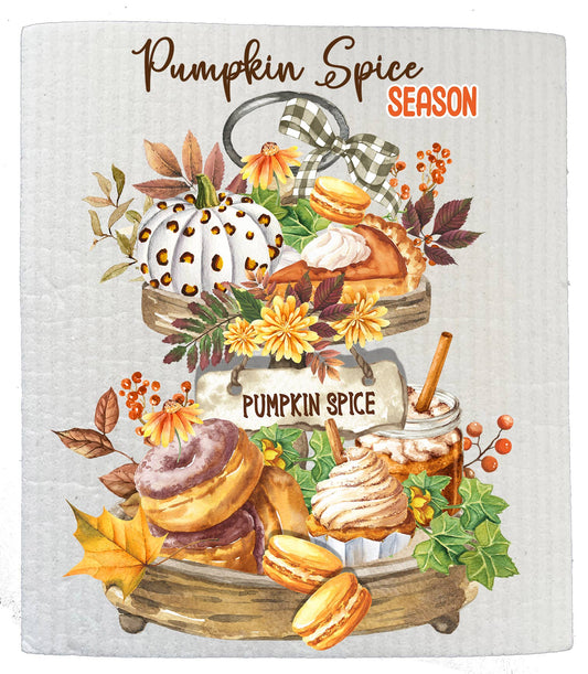 Fall Autumn Pumpkin Spice 2 Tier  Kitchen SWEDISH DISH CLOTH