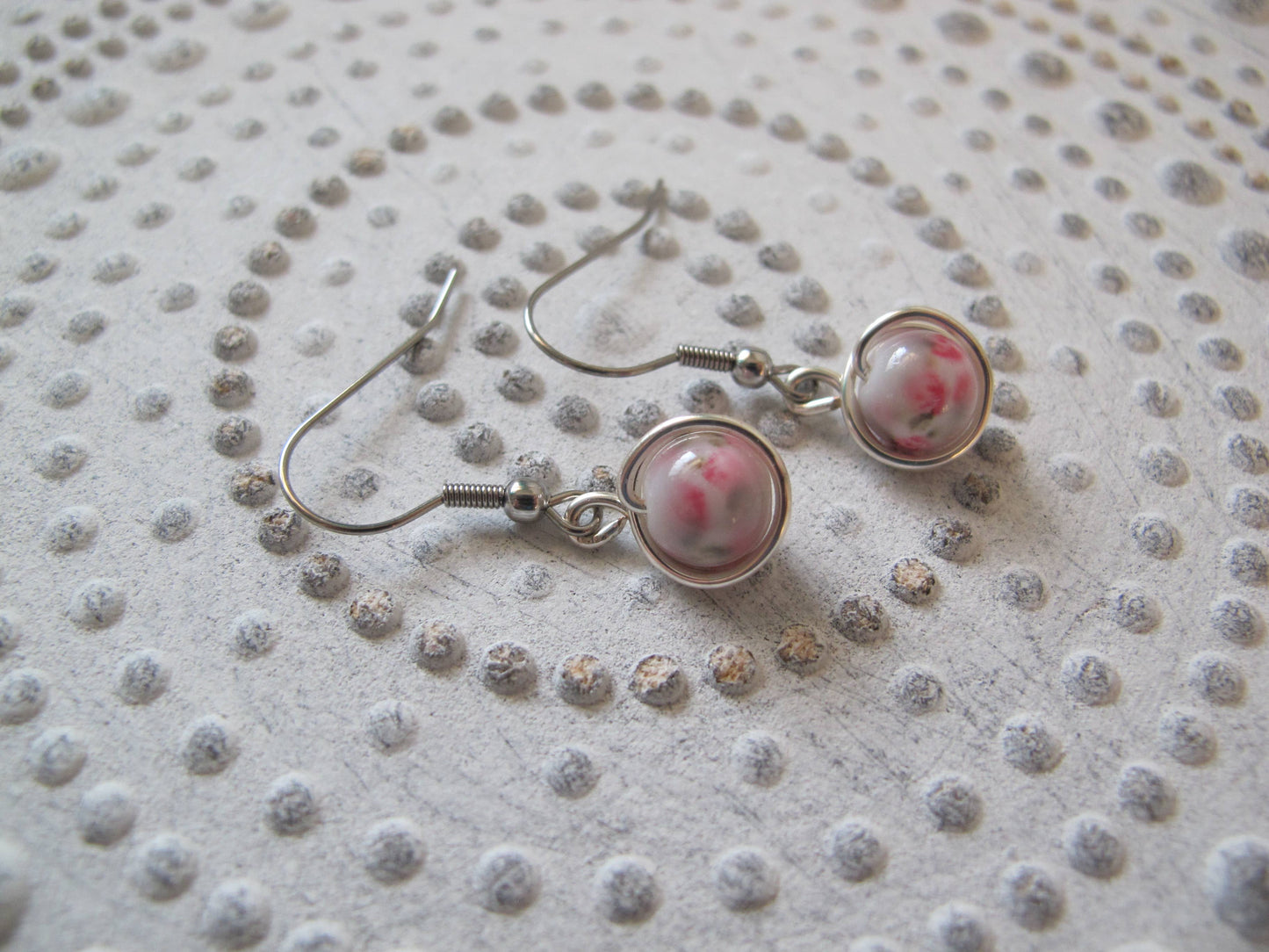 Blush Pink with Roses Dangle Stainless Steel Earrings